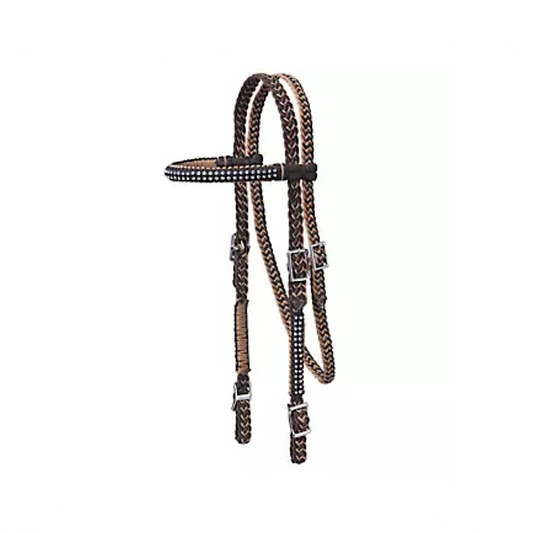 Tough 1 - Brown & Tan Braided Cord Nylon With Crystals Browband Headstall 42-500-327-0