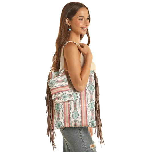 Woman’s Rock & Roll Printed Bag with Fringe Aztec