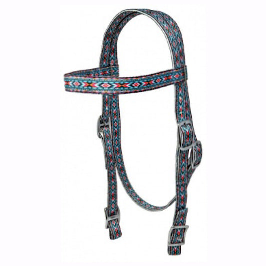 Rugged Ride - Turquoise Southwest Print Nylon Browband Headstall BH3047