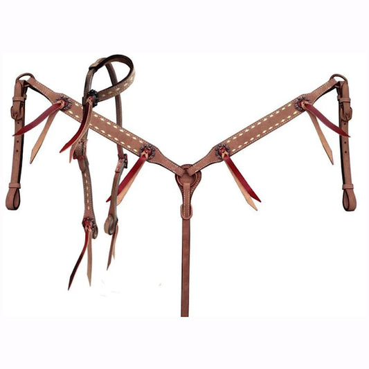 Showman - Natural Roughout With Buckstich One Ear Headstall Breast Collar & Split Reins 3pc Set 14291