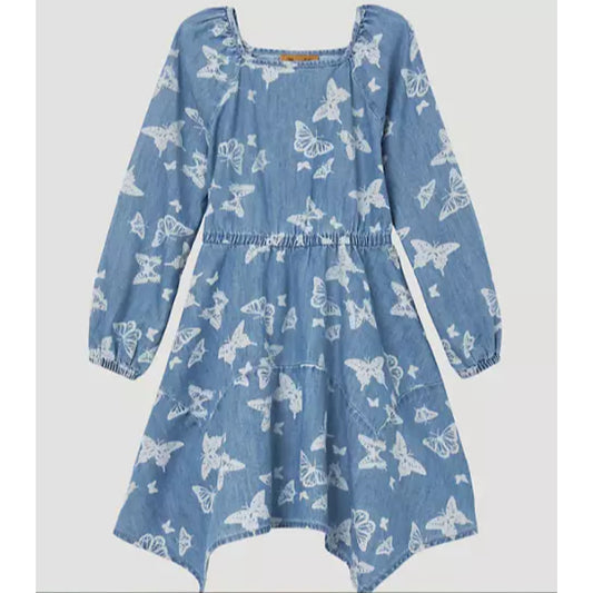 112344251 Girls Light Blue Denim Butterfly Wrangler Dress