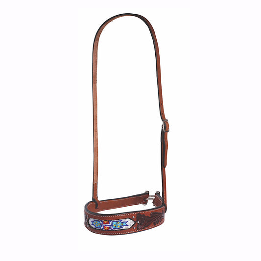 Professional’s Choice -  Natural Leather Tooled With Beaded Inlay Tiedown Noseband 3P5009N