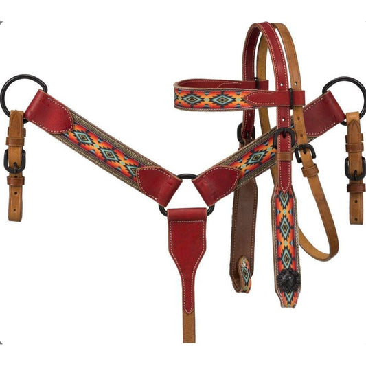 Tough-1 Canyon Sunset Print Miniature Horse Browband Headstall And Breast Collar Set