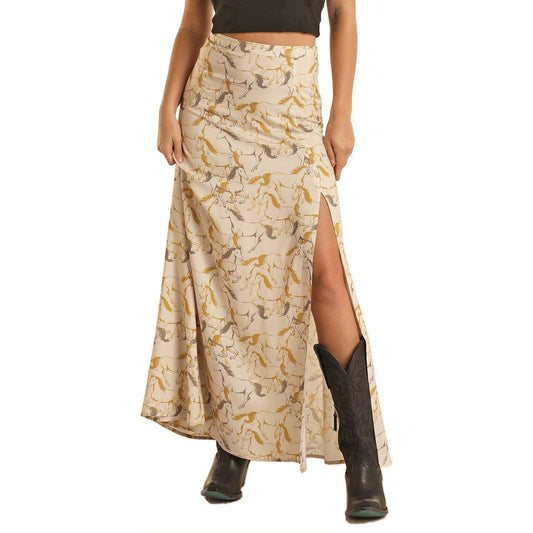 Ladies Rock & Roll Horse Print Maxi Skirt