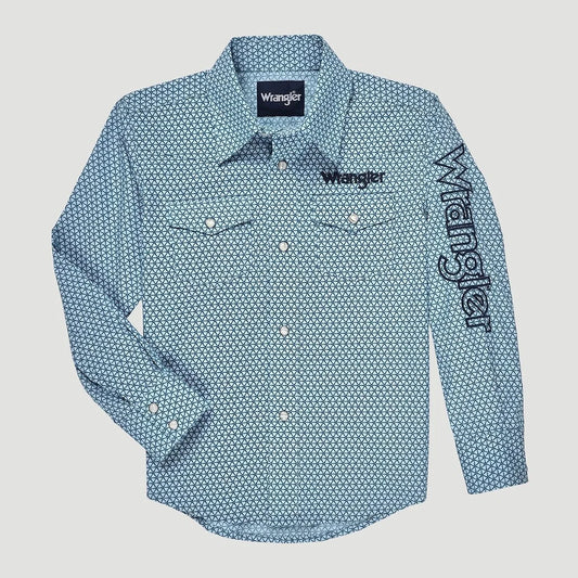 Boys Wrangler Label Blue Western Shirt