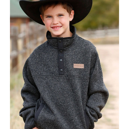 Cinch Boys' 1/4 Snap Heather Pullover Sweater - Charcoal
