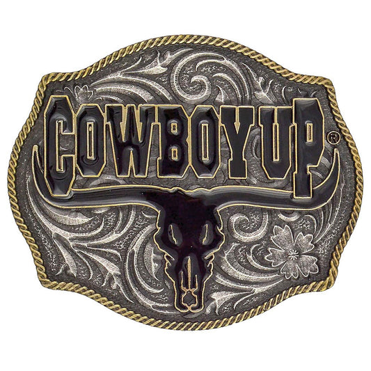 Cowboy Up Says the Bull Two-Tone Attitude Buckle