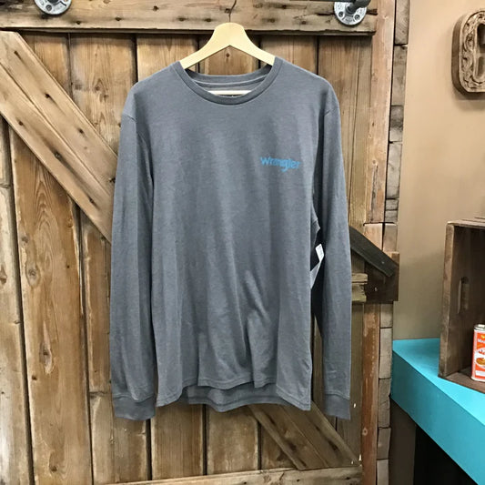 Wrangler Mens Grey/ Blue Logo Long Sleeve T-Shirt