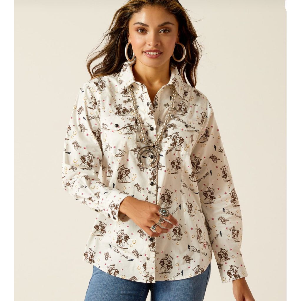 ARIAT LADIES THRILLS N SPILLS LONG SLEEVE SNAP SHIRT