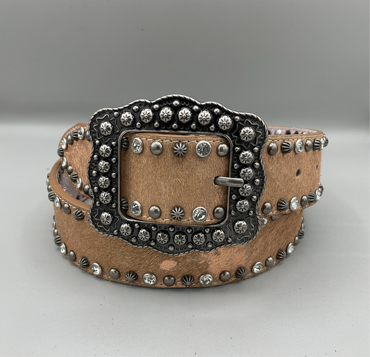 BHW Ladies- BELT 1.5” Copper Color hide w/ metallic copper and studs/ rhinestones 515