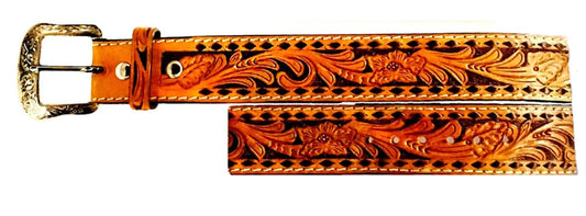 Twisted X Men’s Belt- Natural coloured leather, tooled & stamped, whipstitched XIBN-4