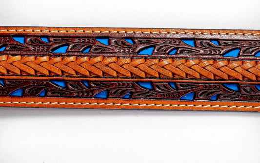 Ranger Belt Company Belt MEN’s - Whiskey & Chestnut leather with blue inlay, hand tooled, laced WB2704A