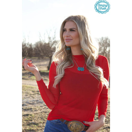 Ladies Sterling Kreek Meshed Out Red Mesh Long Sleeve