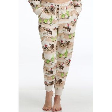 LADIES MATCH MOM COWBOY PRINT JOGGER - CREAM #CBU7489001